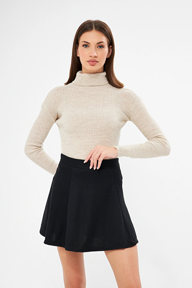 Women's Beige Long Sleeve Turtleneck Knitwear Sweater
