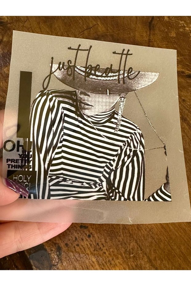 Girl with a Hat That Sticks to Iron, Embroidery Transfer Print 11X10 cm