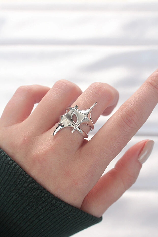 Star Model Silver Color Adjustable Ring - 1