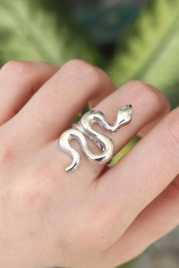 Brass Silver Color Adjustable Snake Ring - 1