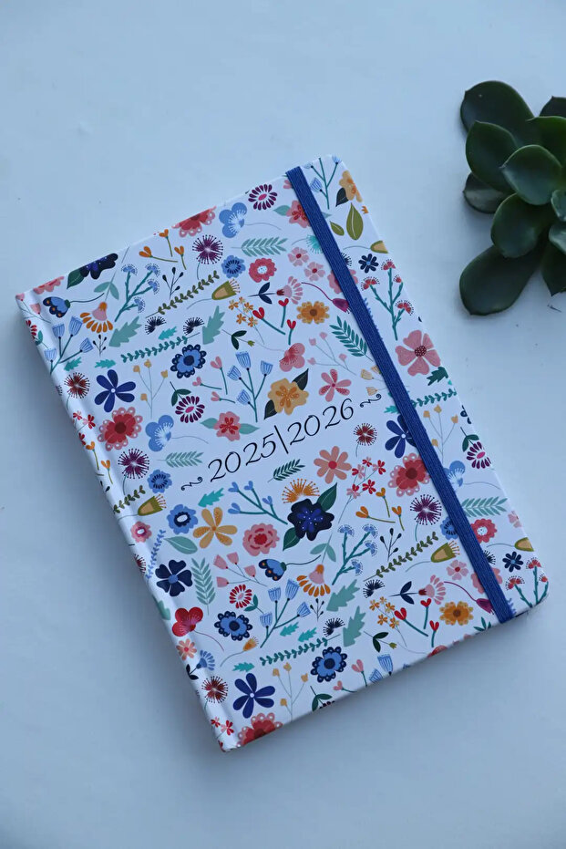 2025-2026 A5 Wild Flowers Thread Stitching Academic Agenda 15X21 cm -107 Pcs. Sticker Gifted - Elastic