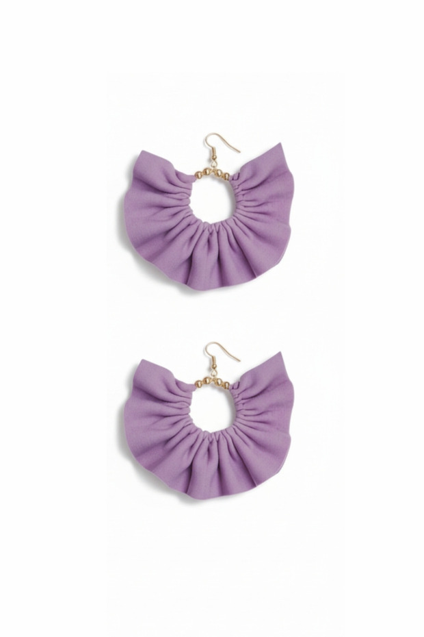 Women's Gold Color Hoop Dangle Earrings – Dusty Rose Fabric Beaded Design