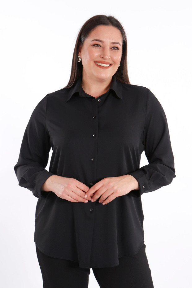 Trend42plus Büyük Beden Basic Siyah Gömlek - 5