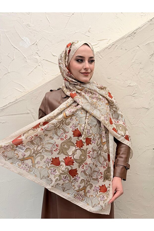 Tulip Pattern Aqua Cotton Shawl