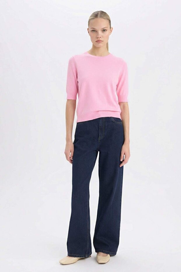 Strickpullover mit Rundhalsausschnitt und normaler Passform – kurze Ärmel D6272AX25SM - 2