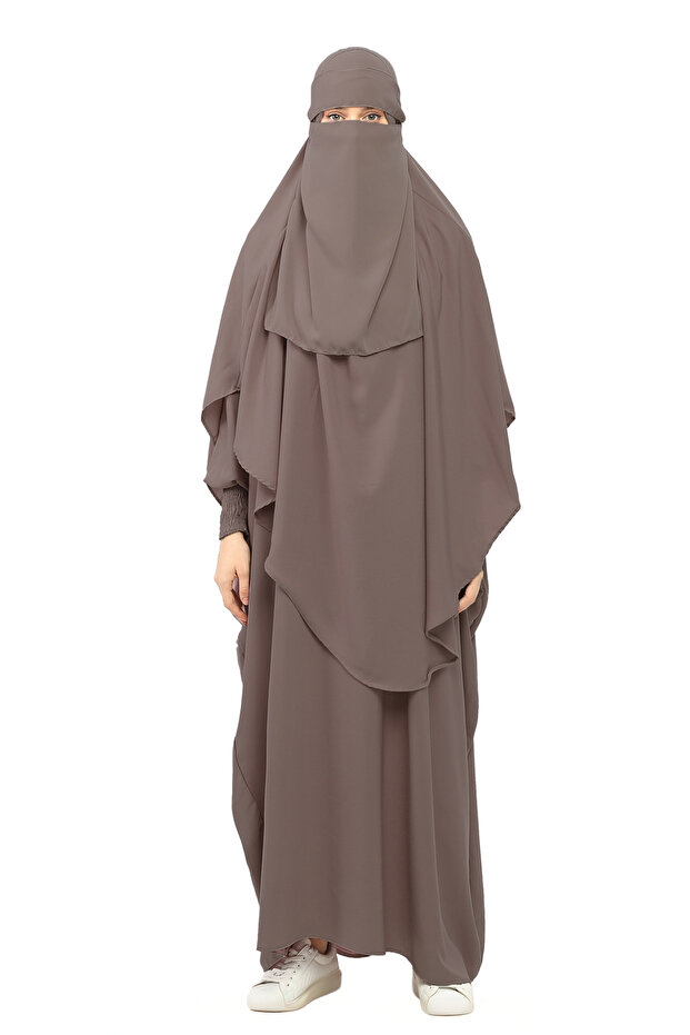 Sultanbaş Wedding Sheet Cilbab Khimar Abaya Handle Elastic Prevailing Collar with Veil Ferace Medine Silk