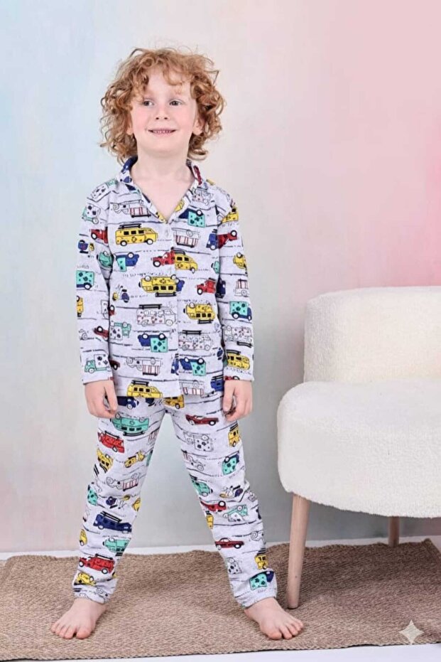 طقم بيجامة ترولي للأولاد بأزرار - 1
