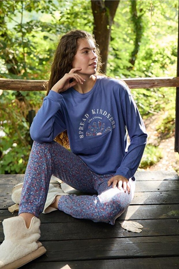 Ženska termo plava pidžama - 2