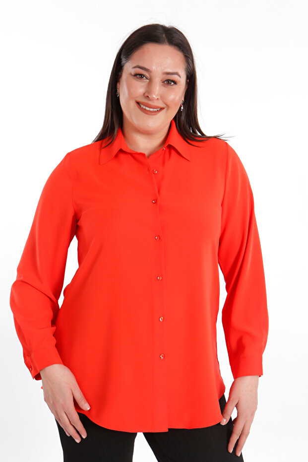 Trend42plus Büyük Beden Basic Mercan Gömlek - 2
