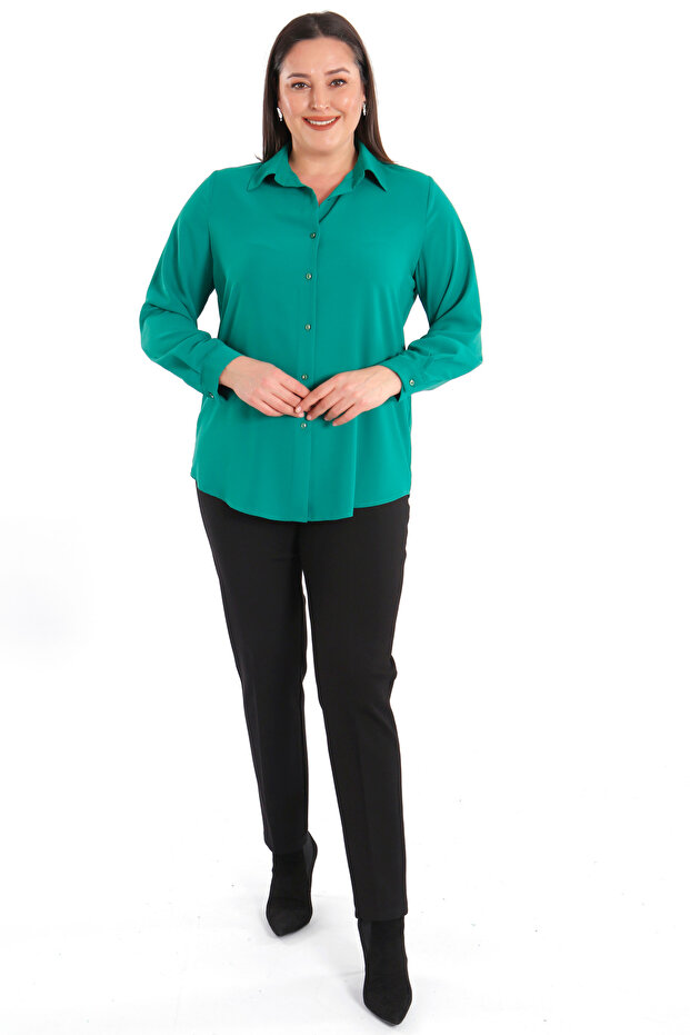 Trend42plus Büyük Beden Basic Yeşil Gömlek - 3