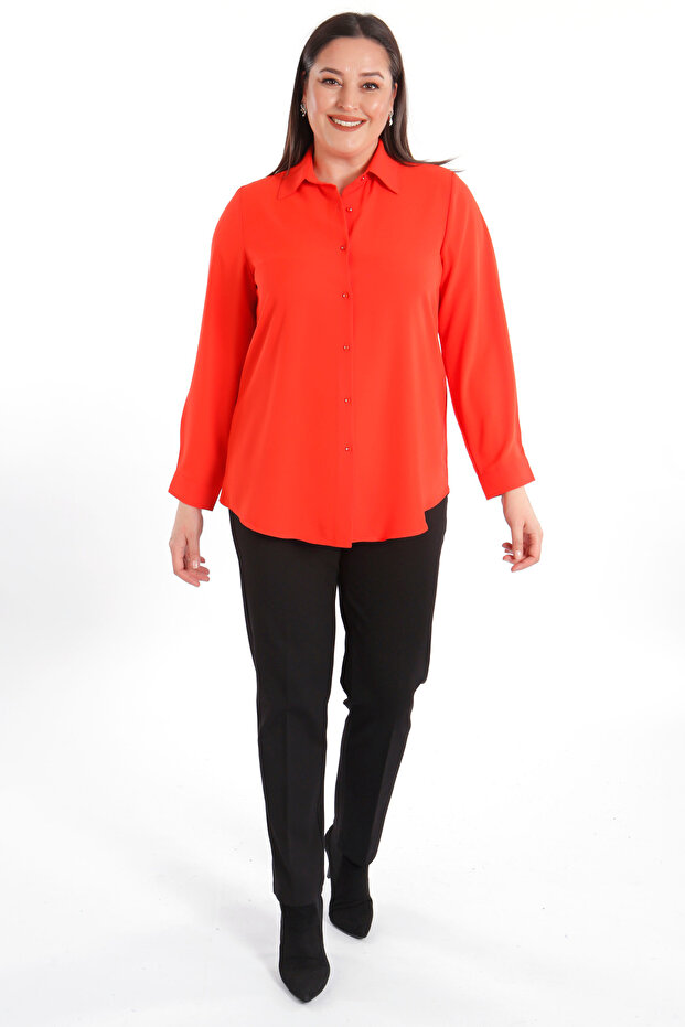 Trend42plus Büyük Beden Basic Mercan Gömlek - 1