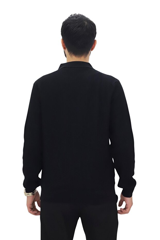 Men's Black Buttoned Knit Jacket - 4