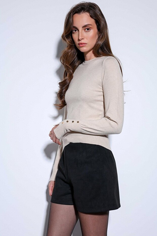 Bej Basic Kadın Triko Kazak - 5