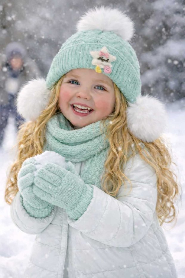 Pom-Pom Detailed Inner Lining Fleece Girl's Scarf Beanie Gloves Set