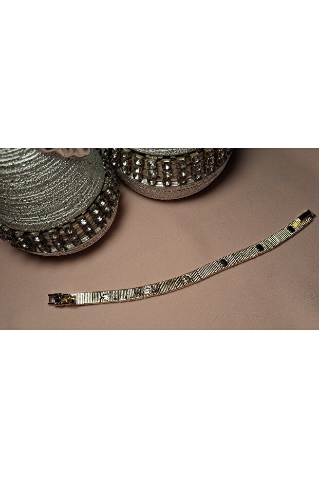 Non-Tarnish Steel Gold Color Patterned Bracelet