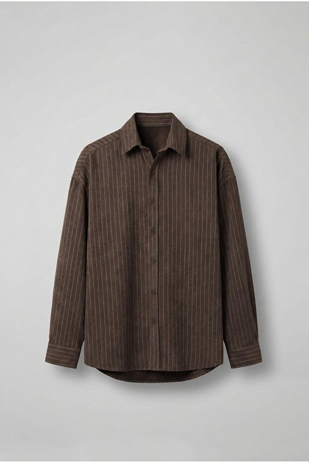 Men's Oversize Striped Long Sleeve Shirt Brown