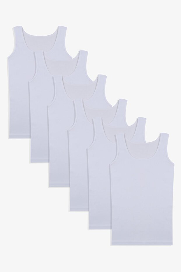 Girl's 6-Piece White Cotton Tank Top