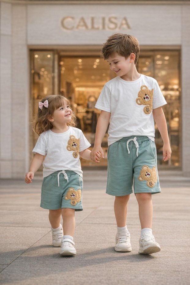 Children's Teddy Bear Detailed Shorts Set - Set of 2