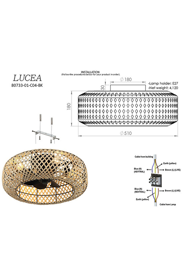 VANTONE 01 SİYAH 4'LÜ PLAFONYER PERVANELİ AVİZE - 2