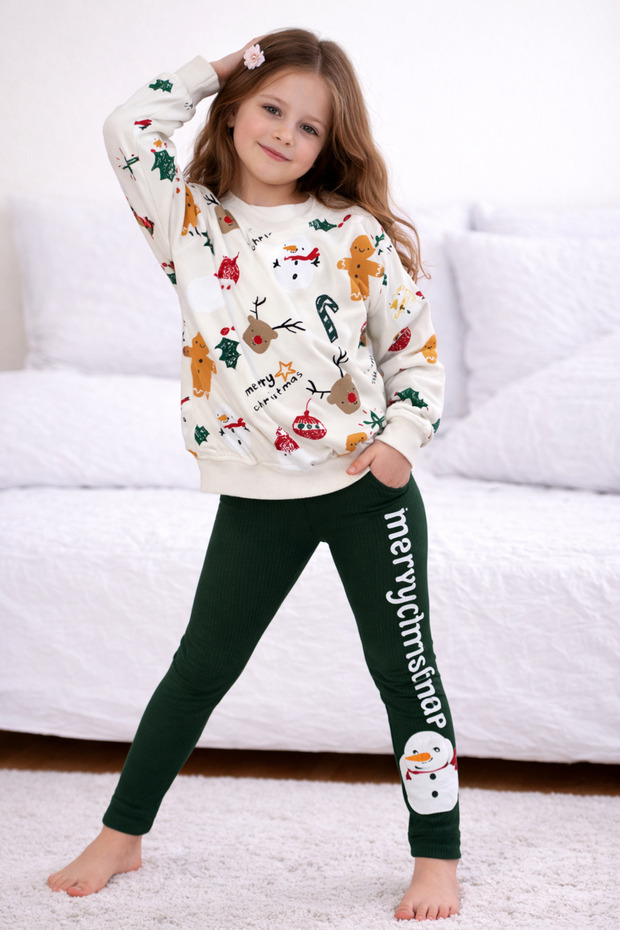 طقم بناتي بنمط مختلط وطباعة بانو، 100% قطن، قماش علوي من خيطين وقماش سفلي منسوج