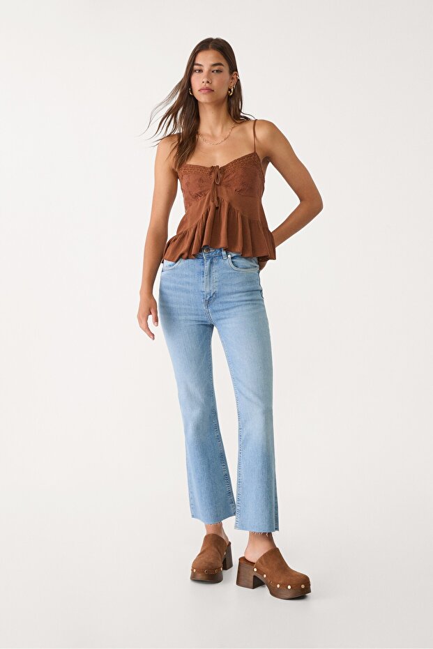 D78 Crop İspanyol paça jean - 1