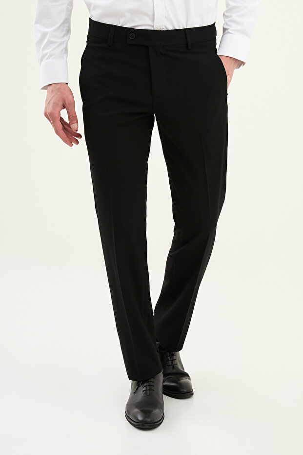 Straight Super Slim Fit Zippered Pocket Men's Trousers Black - 38344.26Y