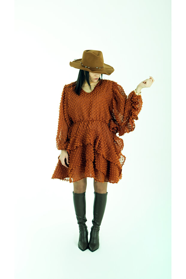 NOPELİ ELBİSE KİREMİT RENGİ - 3