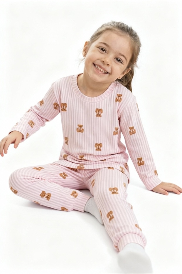Long Sleeve Patterned Children's Pajama Set # Printed Children's Pajama Set # Laundry Garden # Teddy Bear Pattern Pajamas