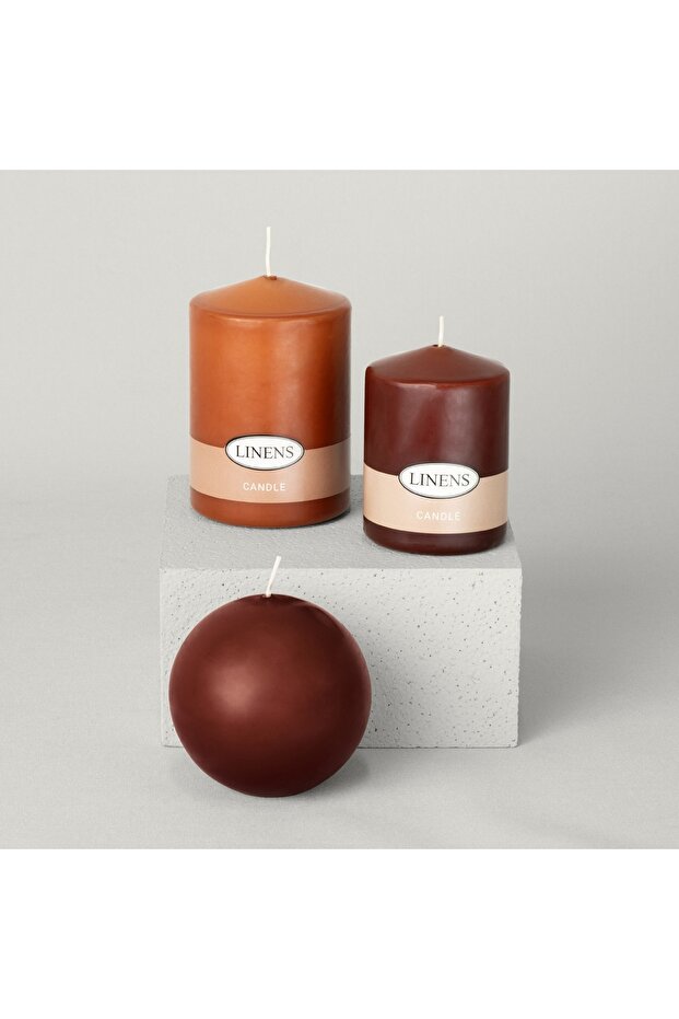 Basic Çap 8 cm Yuvarlak Mum Kahve - 4