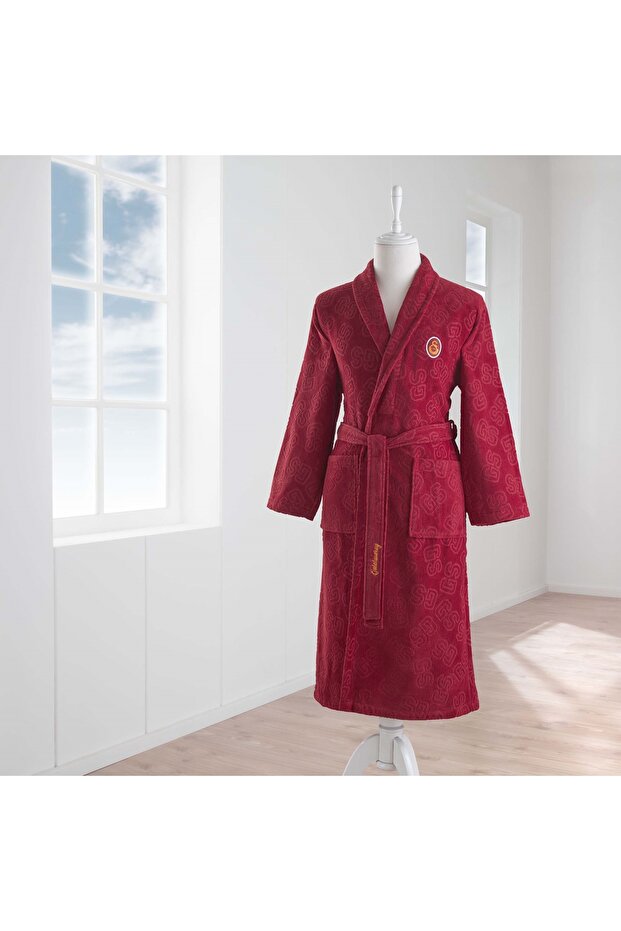 Licensed Galatasaray Jacquard Cotton S Adult Bathrobe Red
