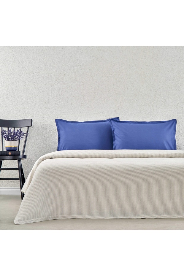 Plain Viskoz Çift Kişilik Çok Amaçlı Set Mavi - 1
