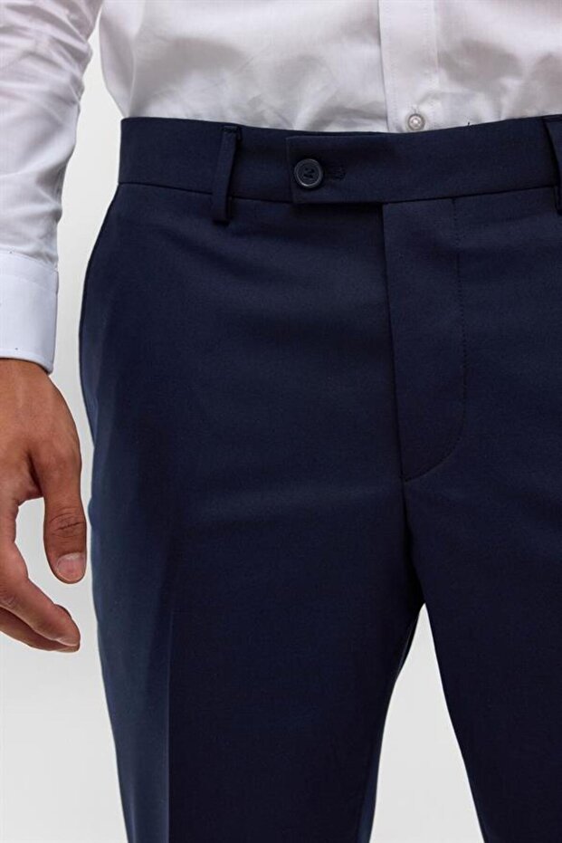 Navy blue regular straight pants - 4