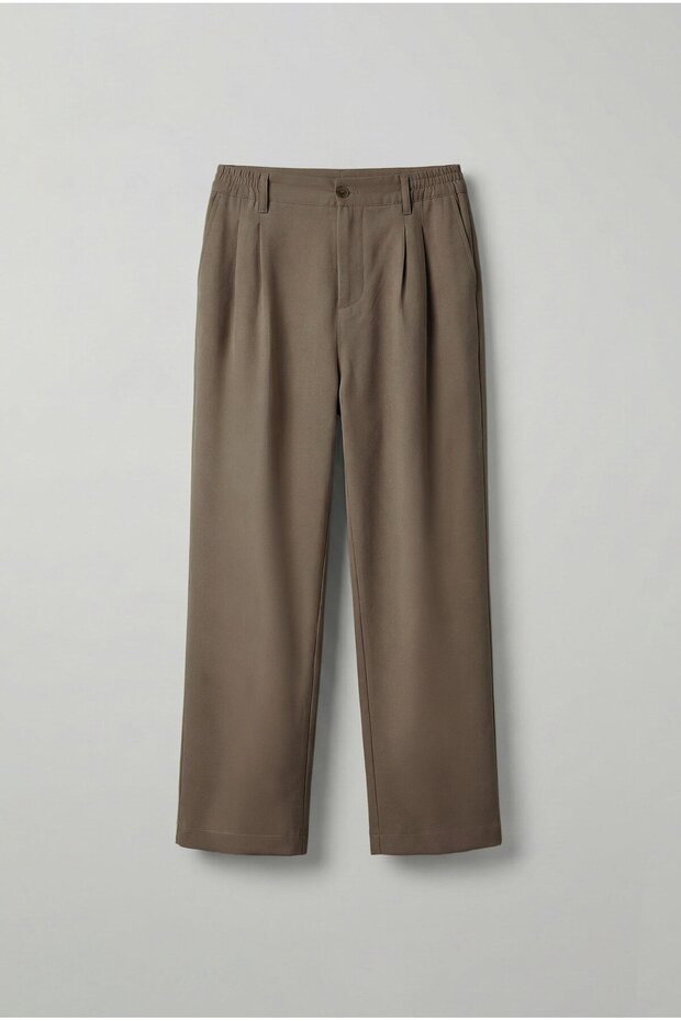 Men's Baggy Fit Elastic Waist Trousers Brown