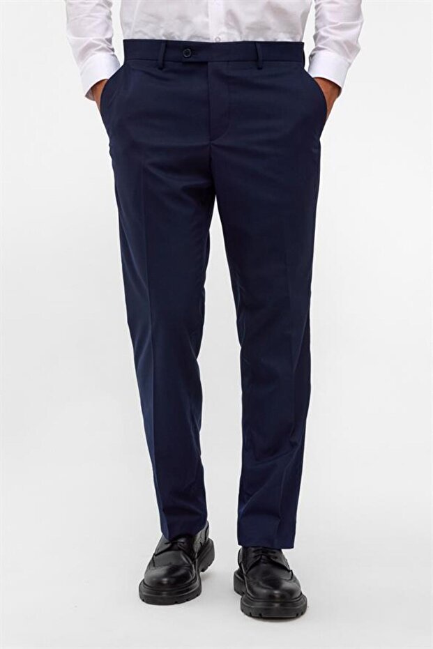 Navy blue regular straight pants - 2