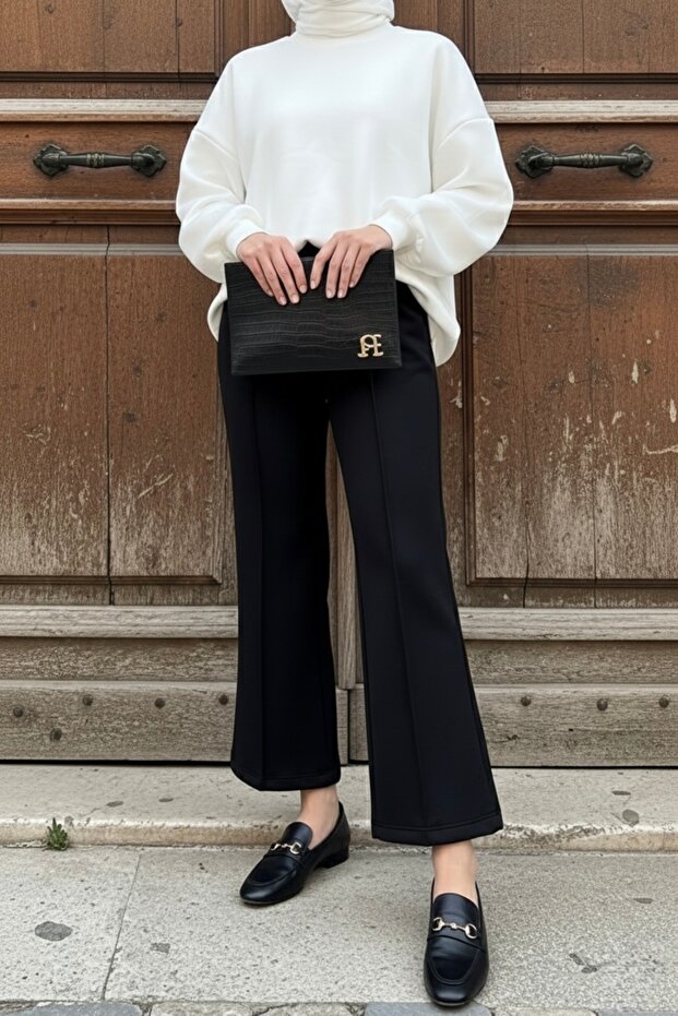 Black Front Seam Scuba Pants
