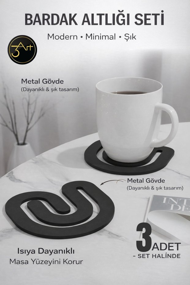 Metal Coaster Set of 3 – Heat Resistant, Modern & Minimalist Design Table Protector