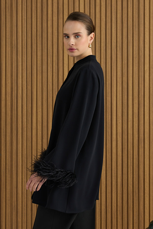 Siyah Şerit Tüylü Tunik - 3