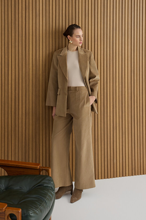 Camel Kadife Pantolon - 1