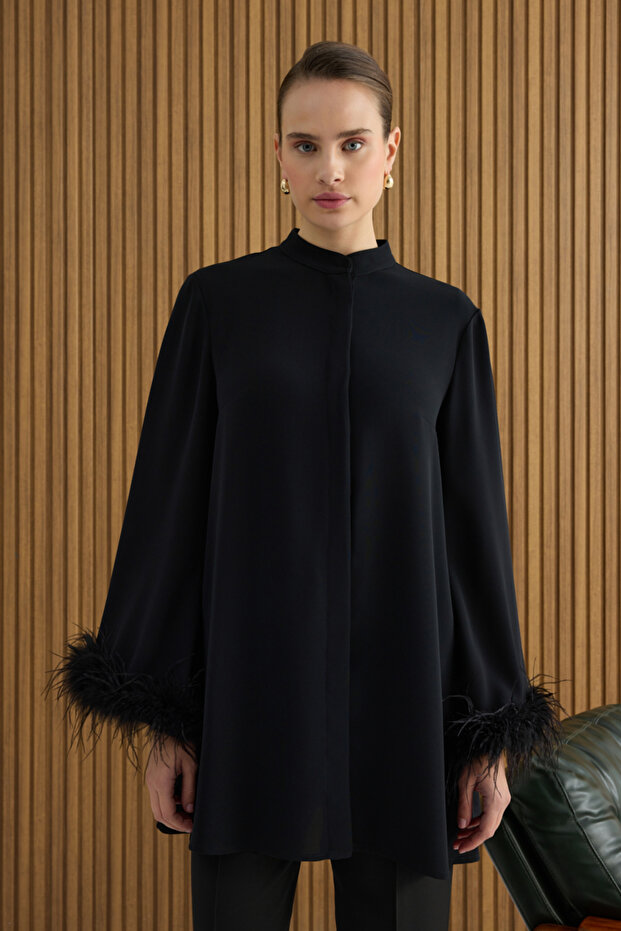 Siyah Şerit Tüylü Tunik - 2