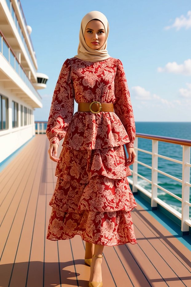 Women's Mock Neck Standard Sleeve Maxi Dress Functional Aesthetic with Ruffled Hem and Woven Fabric