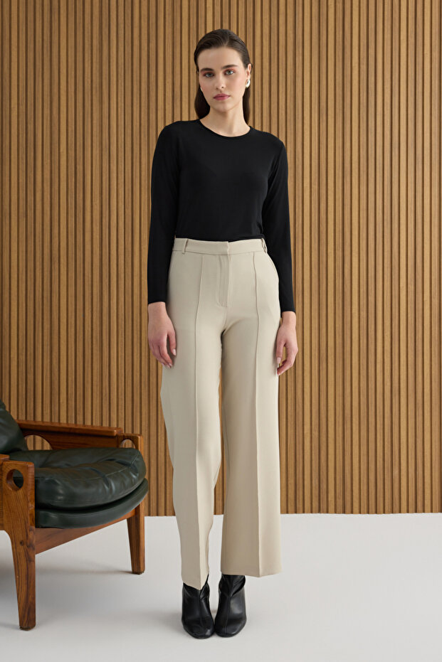 Ekru Dokuma Pantolon - 2