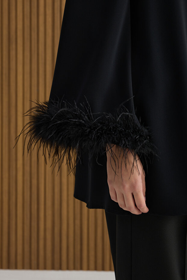 Siyah Şerit Tüylü Tunik - 5