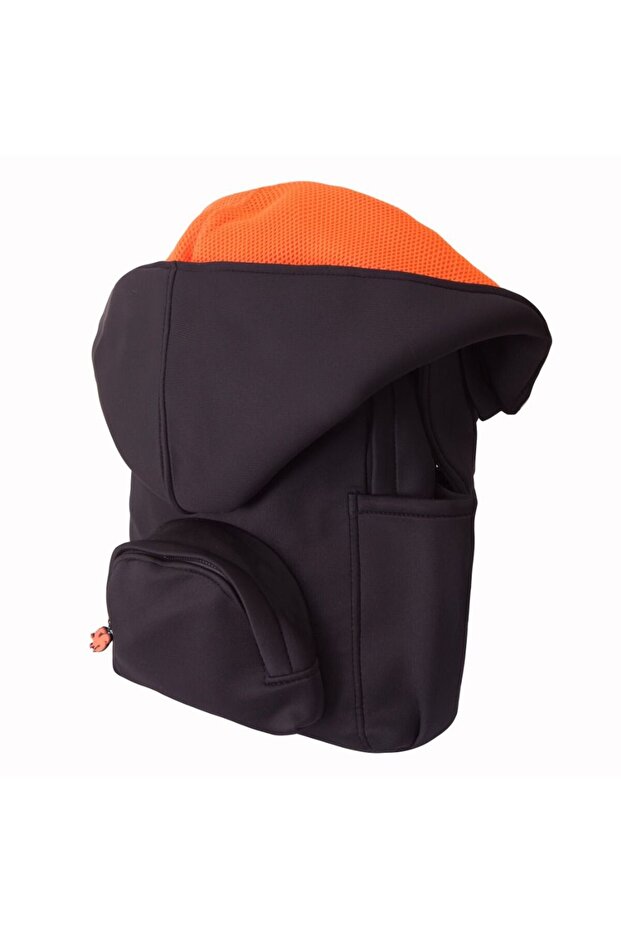 Unisex-Adult Hooded Backpack Black Neon Orange