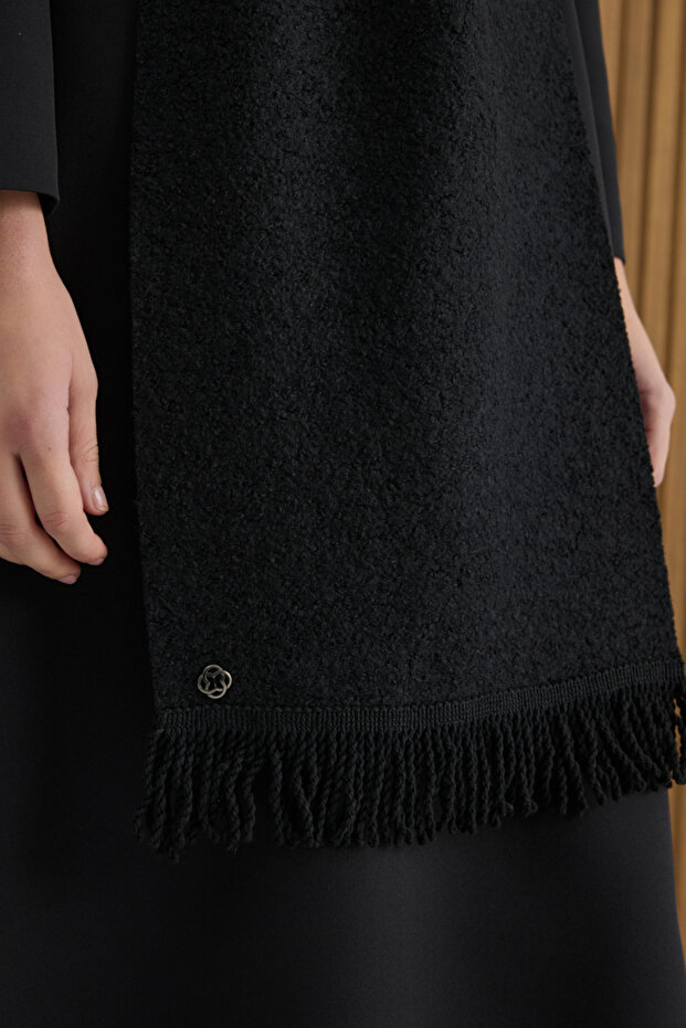 Black Tasseled Wool Shawl - 4