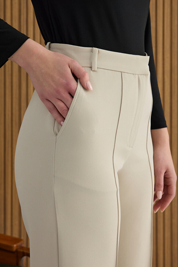 Ekru Dokuma Pantolon - 5