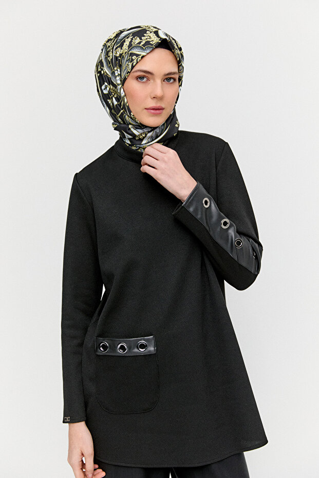 Hakim Yaka Kuşgözlü Örme Tunik - 4