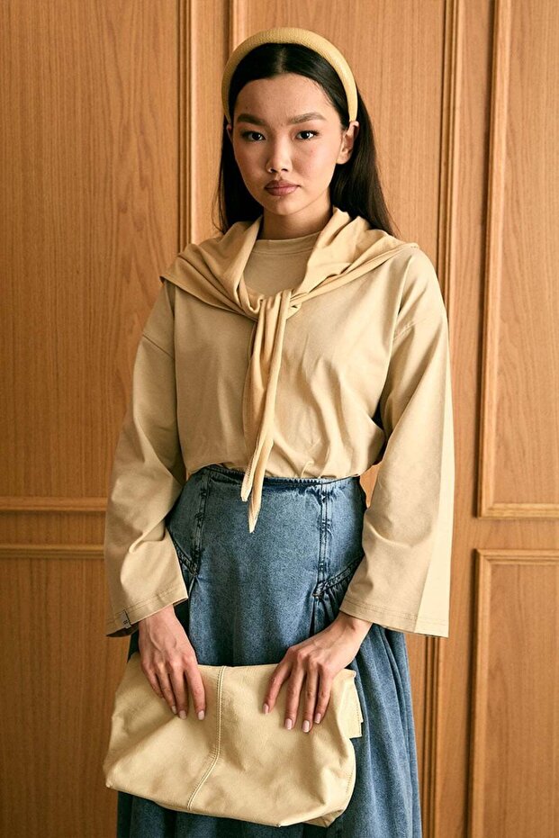 Body cu eșarfă bej - 1