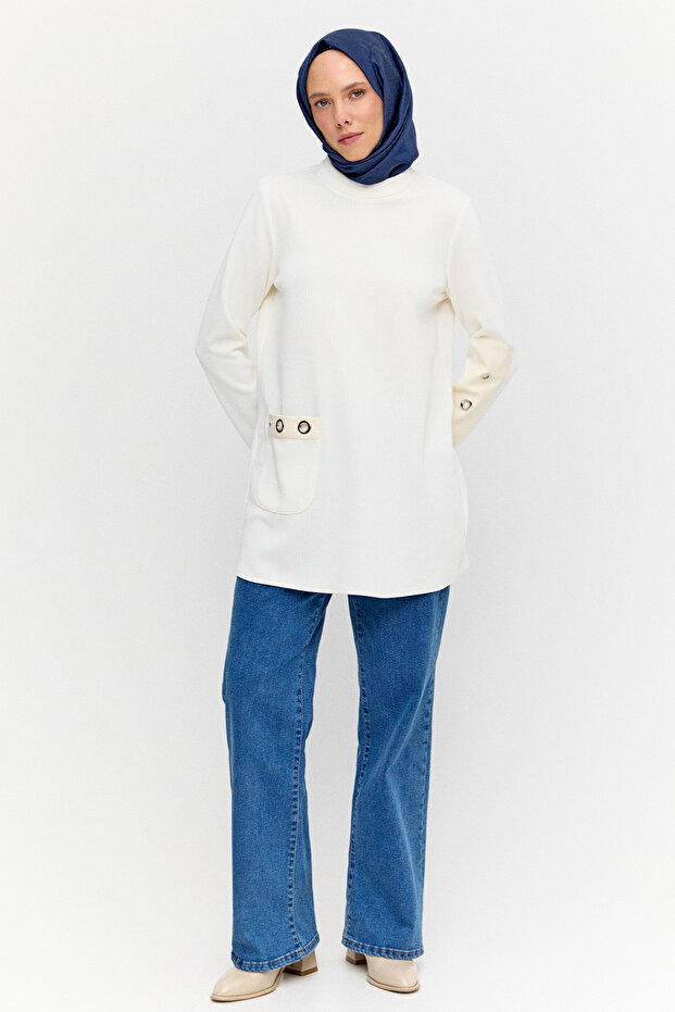 Hakim Yaka Kuşgözlü Örme Tunik - 1