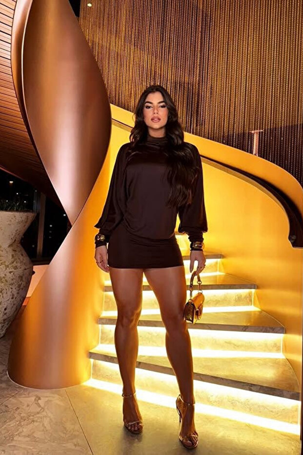 Reglan Kol Sırt Dekolteli Basic Mini Elbise - 3