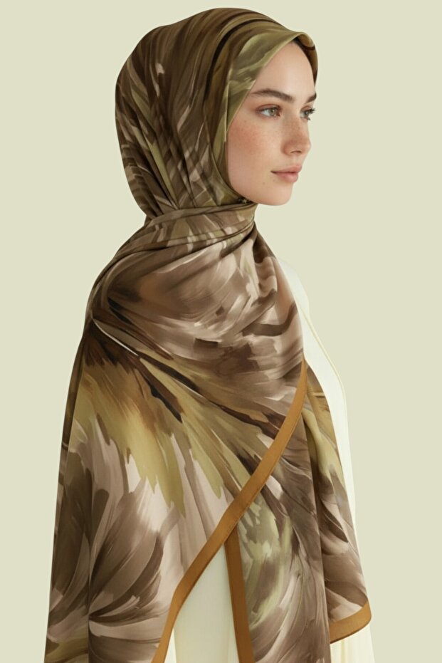 شال فيسكوز بنقشة أوراق الشجر - بيج - 4